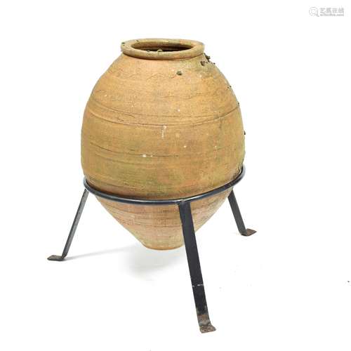 Large Porthoi terracotta pot on a metal stand, 79cm high