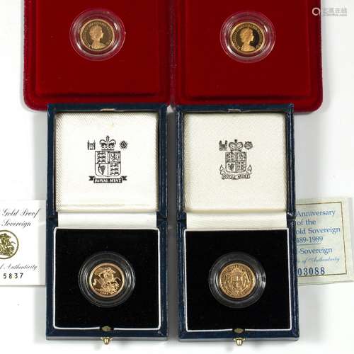 Two 1980 proof half sovereigns (cased) together with a 500th, 100th anniversary half sovereign (