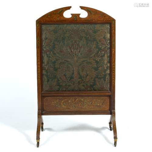 Mahogany firescreen Edwardian, with inset fabric panel, 66cm across x 110cm high