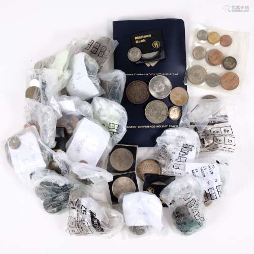 Mixed lot coins and notes 1935, 1937, 2 x 1953 Crowns, 1953 plastic set, minor foreign currency