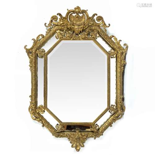 Gilt framed overmantle mirror 19th century, with a shell and scroll top, 140cm high x 92cm across