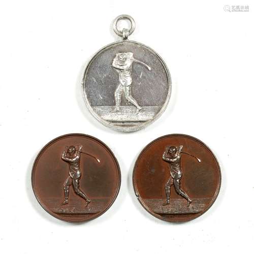 Collection of three golfing medals one silver and two bronze, awarded to T.K. Ashton, issued by