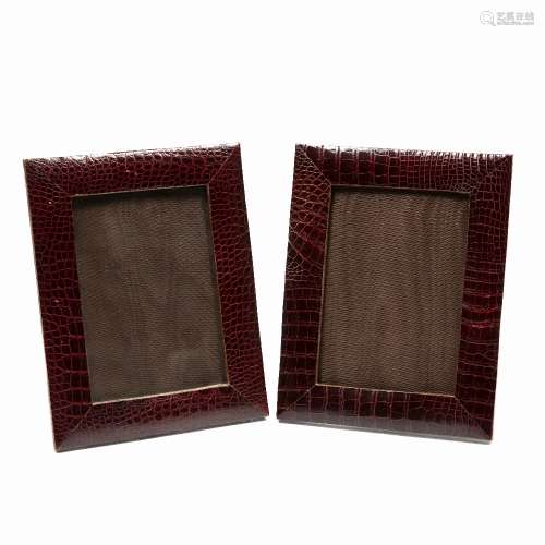 Pair of crocodile skin frames 23cm x 18.5cm