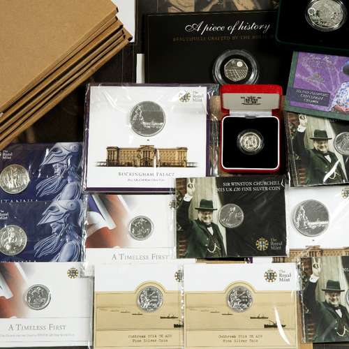 Collection of Britannia and other silver coins including Churchill £20 silver coins, collection of