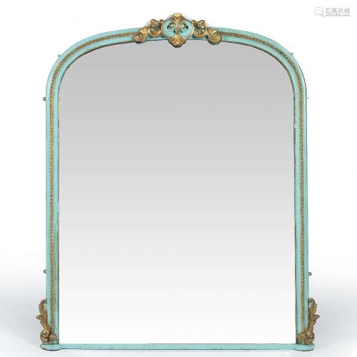 Framed overmantle mirror 20th Century, painted in blue, with rope twist design, 140cm x 160cm
