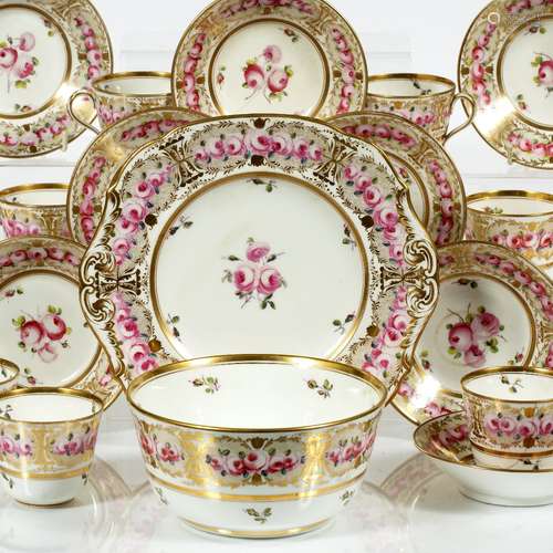 Davenport porcelain part tea set painted with rose sprays