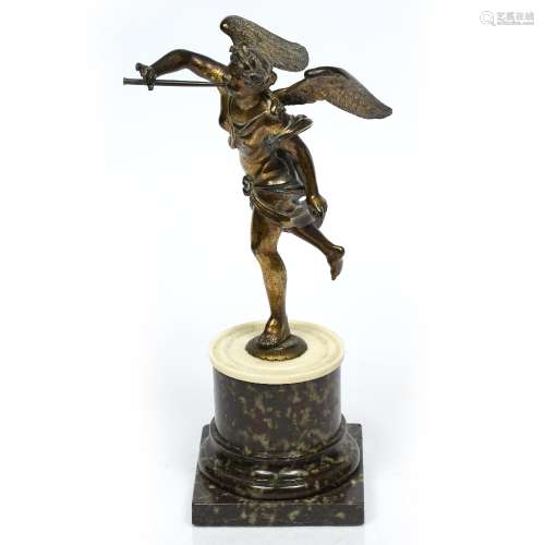 Gilt bronze winged angel late 19th Century, on a marble and ivory base, 32cm