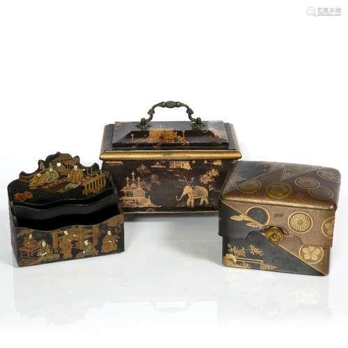 Japanese gold lacquer box (Kobako) and cover, Meiji, (incomplete), 15cm, a small chinoiserie book