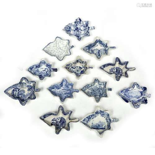 Group of eleven English pottery blue transfer pickle dishes 19th Century, to include John Rogers &