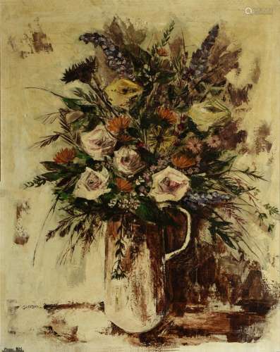 Pierre Mas (1933) still life study of flowers, oil on canvas, signed, 80cm x 63cm