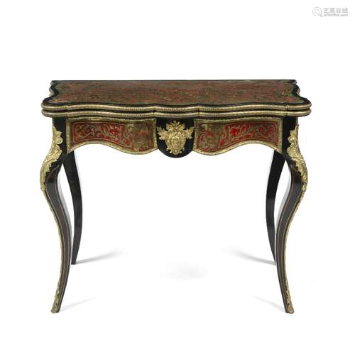 French Boulle card table 19th Century, with serpentine front, 95cm across x 46cm deep x 77cm high