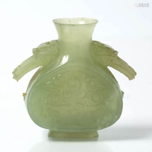 Chinese green hardstone snuff bottle late 19th Century, 6cm and a Japanese lacquer table cabinet.