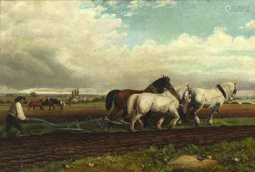 Farming scene (19th century) oil on canvas, indistinct signature and date to lower left (1883),