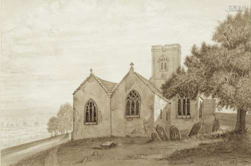 George Pryce (1799-1868) two sepia watercolours of Lukenham Church, Somerset and companion study