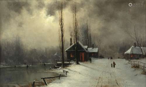 Winter scene (early 20th century) oil on canvas, framed, 106cm x 70cm