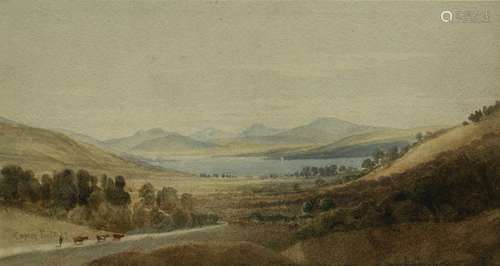 Copley Fielding (1787-1855) landscape with lake, watercolours/drawing, signed lower left, framed and