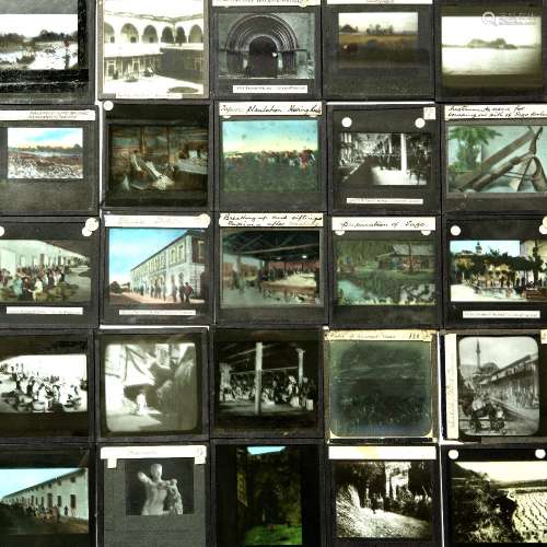 Magic lantern slides to include various views to include the Far East and others (approx. 60)