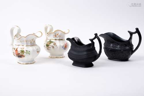 Pair of porcelain cream jugs circa 1845-1855, by Cope, Gerrard and Hassall, 12cm and two black