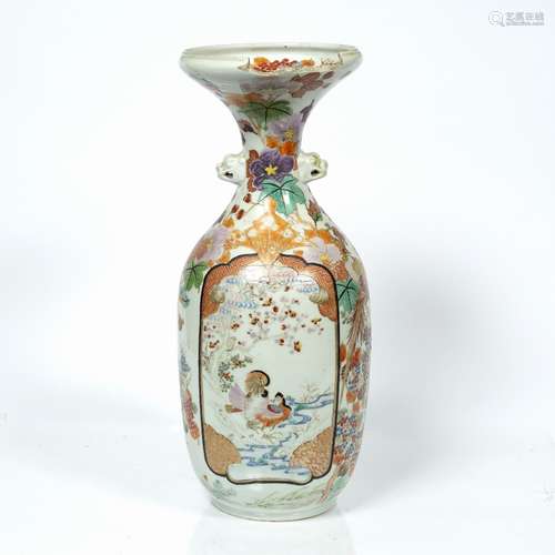 Japanese Satsuma vase Circa 1900, decorated with birds amongst foliage, 51cm high