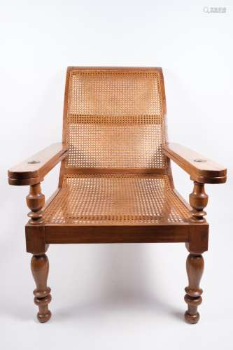 Anglo-Indian planters chair 19th century, with caned seat and swing out arms, 90cm high x 110cm