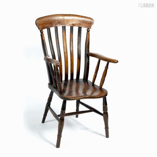 Elm elbow chair 19th Century, with slat back, 102cm high