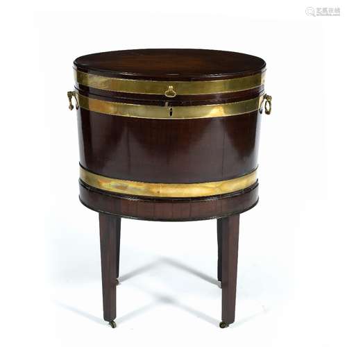 Mahogany and brass oval wine cooler 19th Century, with green baize lined interior, 54cm across x