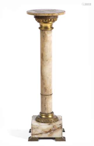 A French marble and gilt metal column with associated top, 100cm high x 31cm diameter