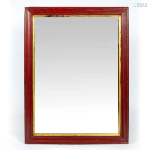 Framed overmantle mirror the frame painted in red, 111cm x 146cm