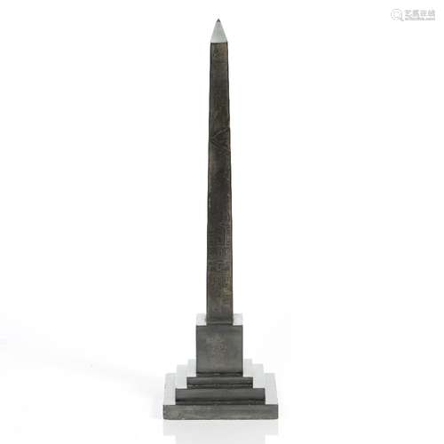 Black slate obelisk called Cleopatra's Needle at Alexandria, with inscription, 46cm high