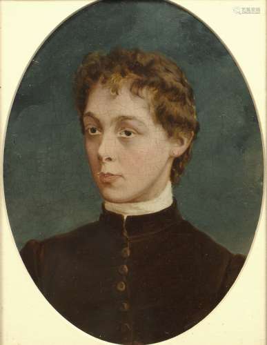 19th Century English school oval portrait of a young boy, oil on card, 19cm x 14cm