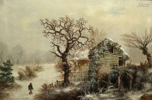 Rural winter scene (19th century) oil on canvas, signed and dated lower right (Stone, 1880)