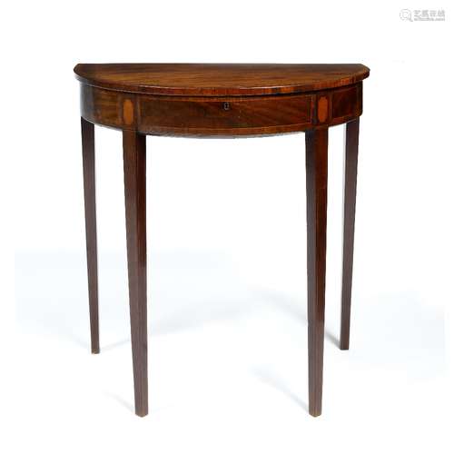 Mahogany and satinwood half round side table 19th Century, 71cm across x 43cm deep x 77.5cm high