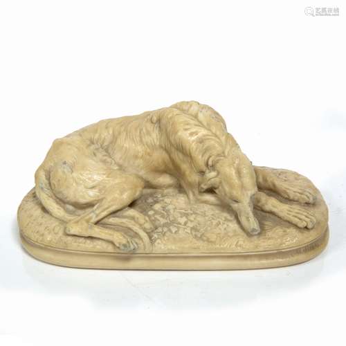 French petrified limestone borzoi dog paperweight 19th Century, 16cm