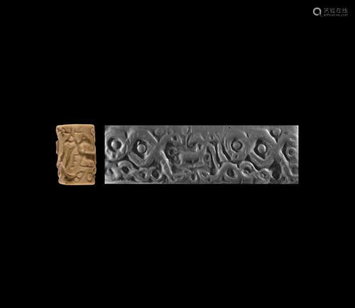 Western Asiatic Old Syrian Cylinder Seal with Snakes Attacking an Onager