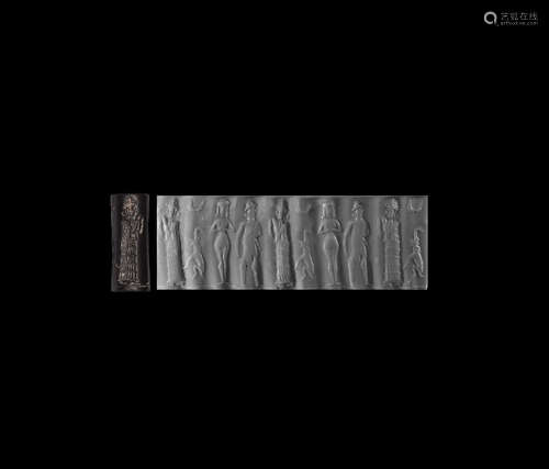 Western Asiatic Old Babylonian Cylinder Seal with Worshipping Scene