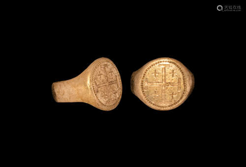Medieval Gold Heraldic Ring with Arms of Jerusalem