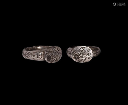 Post Medieval Silver Memento Mori Ring with Figure of Death