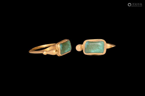 Western Asiatic Gold Ring with Inscribed Cabochon