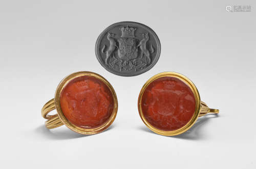 Earl of Lucan Gold Armorial Seal Ring and Fob Seal Pair