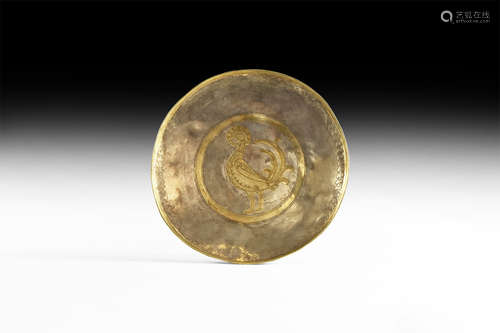 Western Asiatic Sassanian Gilt Silver Bowl with Peacock