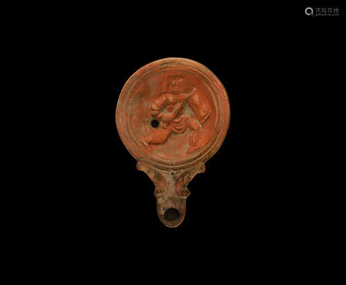 Roman Oil Lamp with Soldier