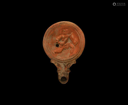 Roman Oil Lamp with Soldier