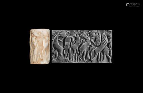 Western Asiatic Mesopotamian Cylinder Seal with Contest Scene