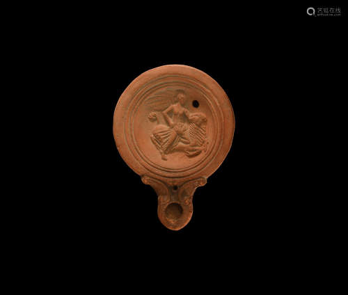 Roman Oil Lamp with Huntress Attacking Ram