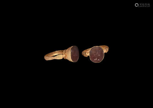 Western Asiatic Female Bust Gemstone in Gold Ring