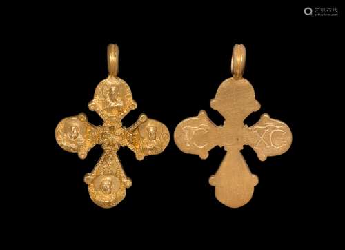 Byzantine Gold Cross with Saints