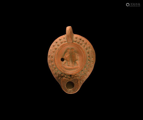 Roman Oil Lamp with Murmillos in Combat