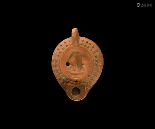 Roman Oil Lamp with Murmillos in Combat