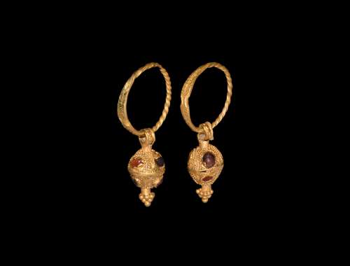 Greek Gold Jewelled Earring Pair