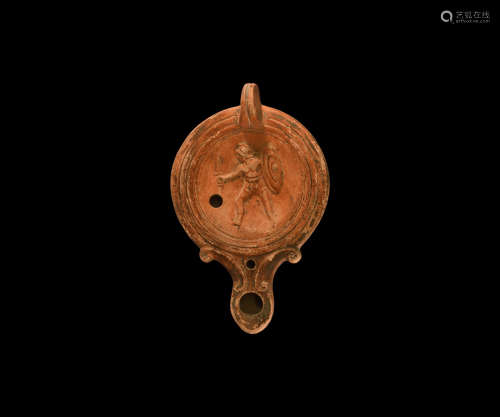 Roman Oil Lamp with Gladiator